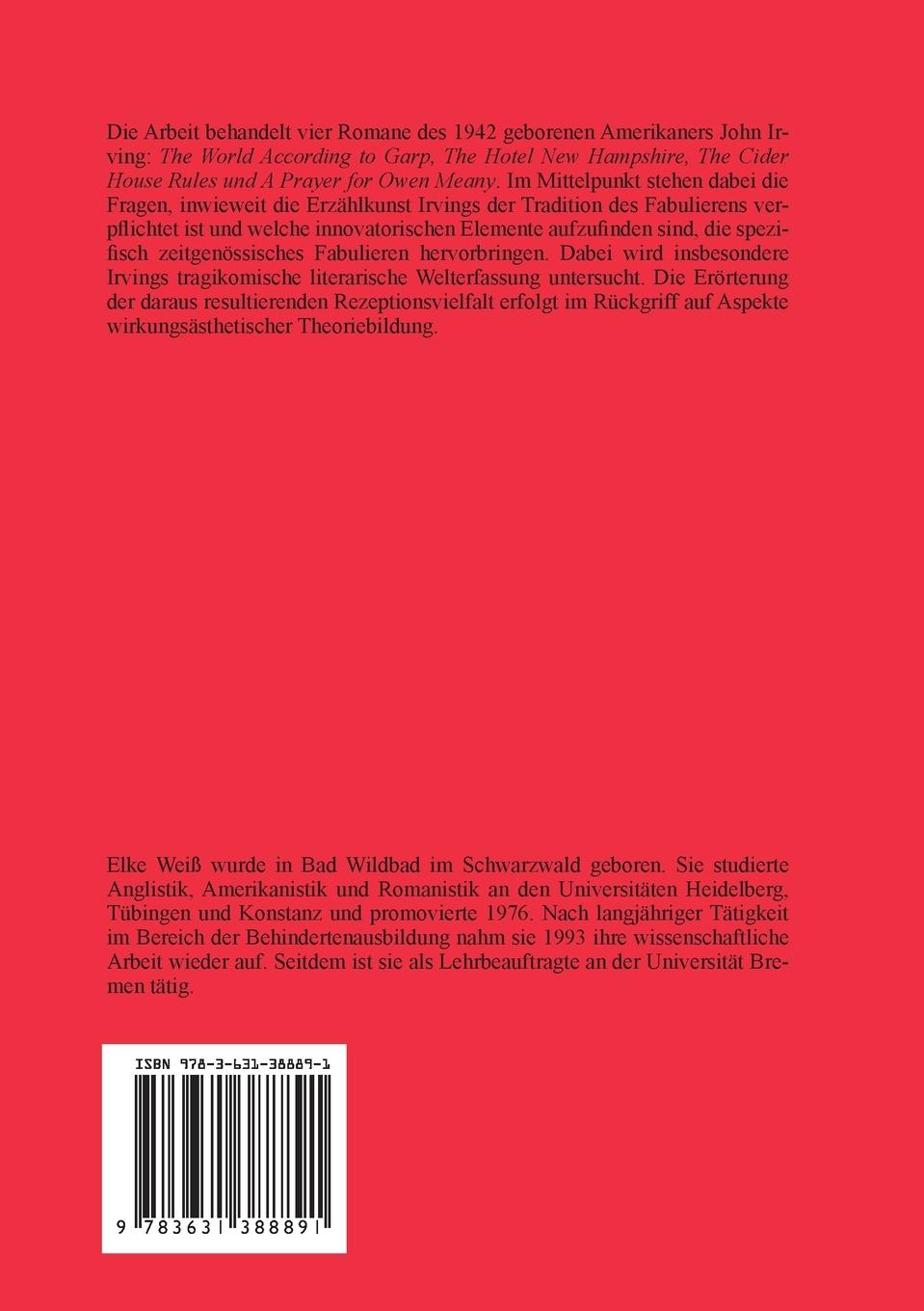 Rückseitencover John Irving und die Kunst des Fabulierens