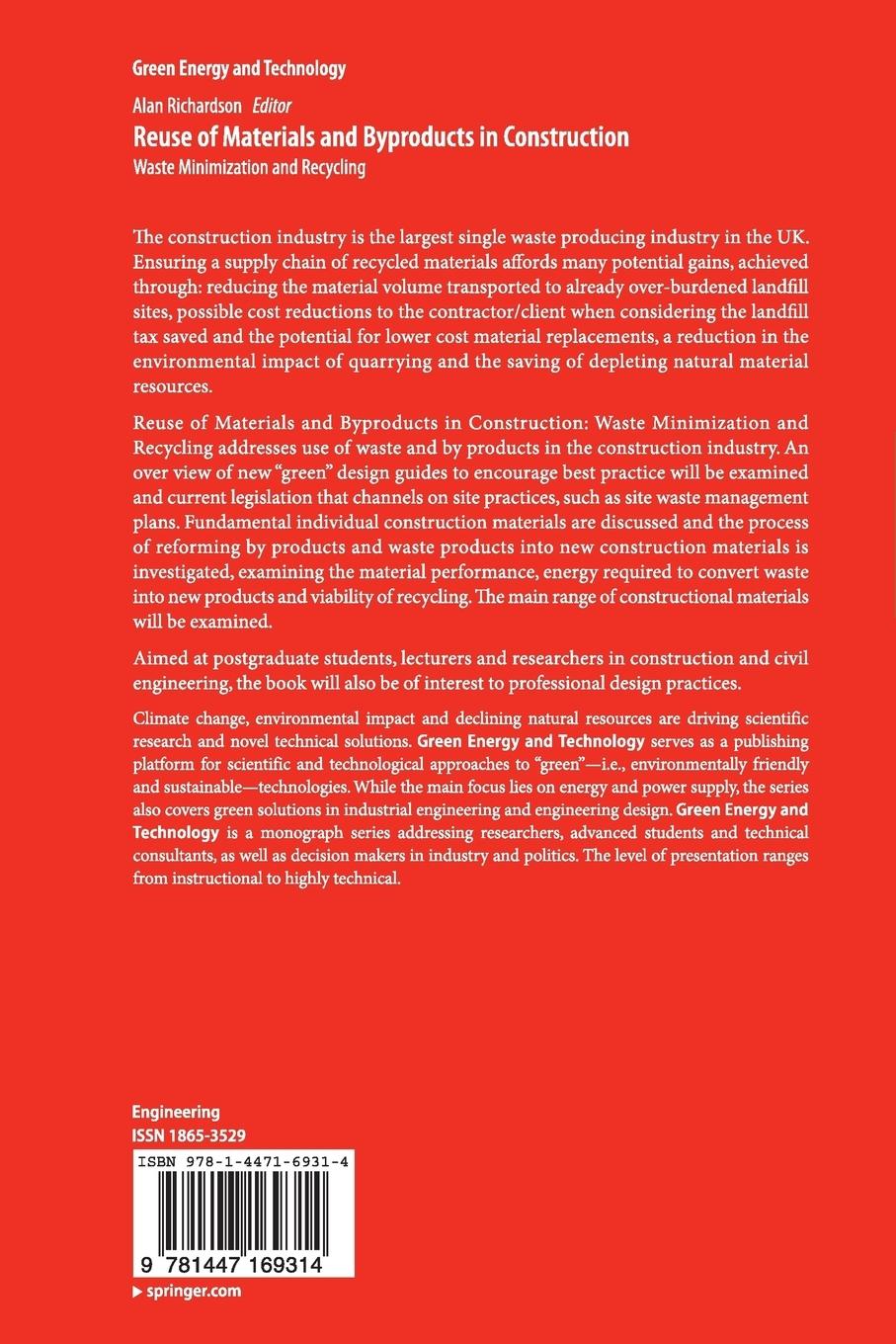 Rückseitencover Reuse of Materials and Byproducts in Construction