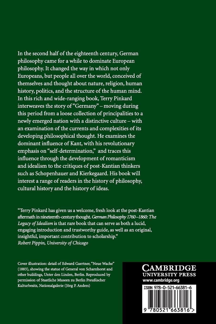 Rückseitencover German Philosophy 1760-1860