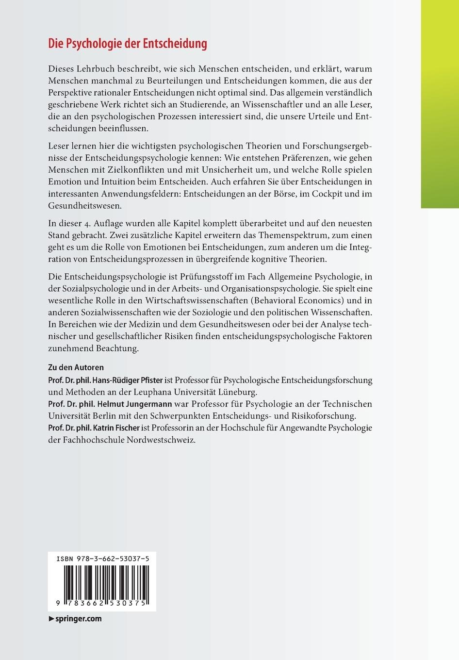 Rückseitencover Die Psychologie der Entscheidung