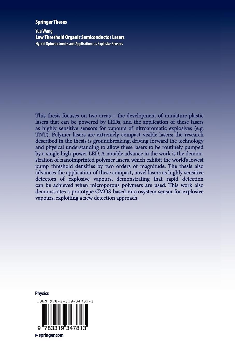 Rückseitencover Low Threshold Organic Semiconductor Lasers