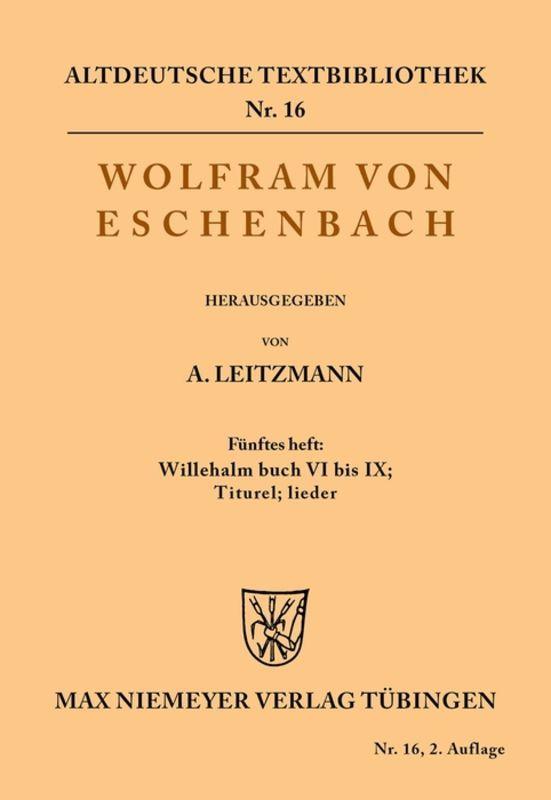 Vorderes Coverbild Willehalm Buch VI bis IX; Titurel; Lieder