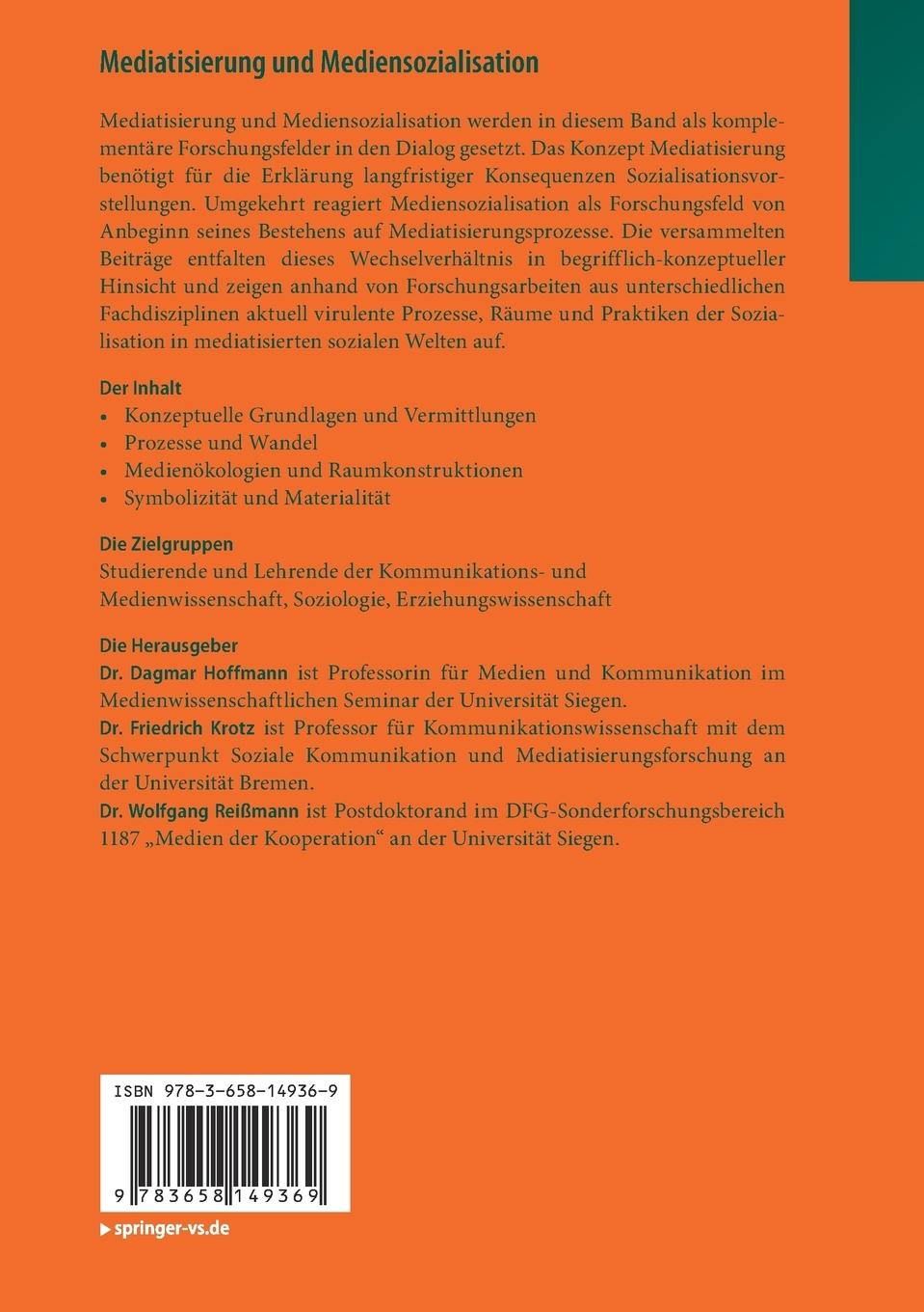Rückseitencover Mediatisierung und Mediensozialisation