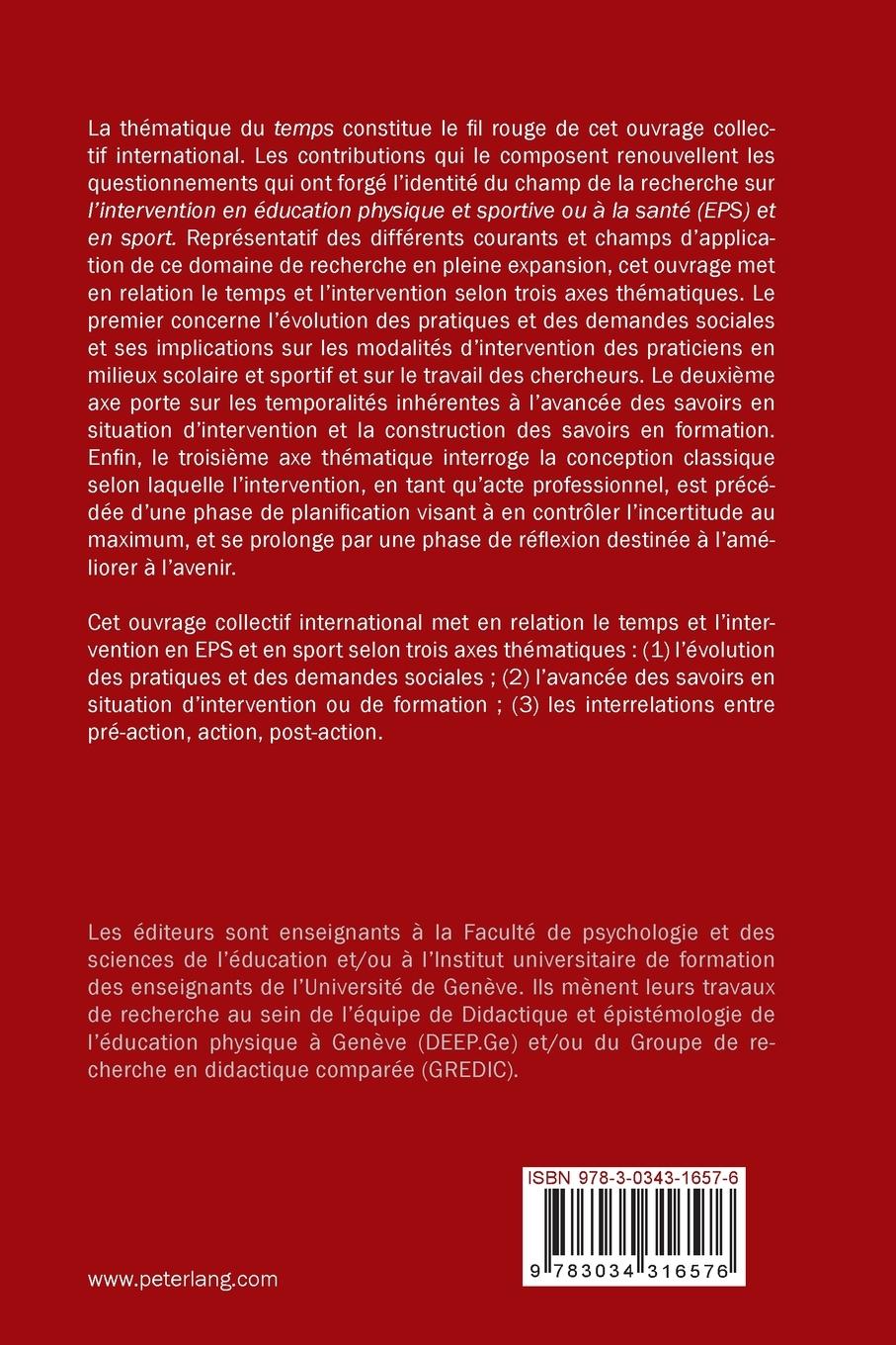 Rückseitencover Temps, temporalités et intervention en EPS et en sport