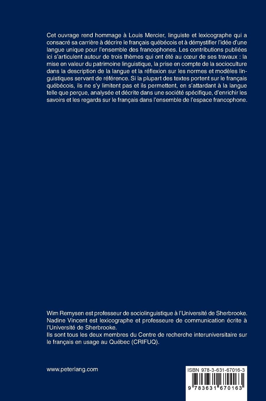 Rückseitencover La langue française au Québec et ailleurs