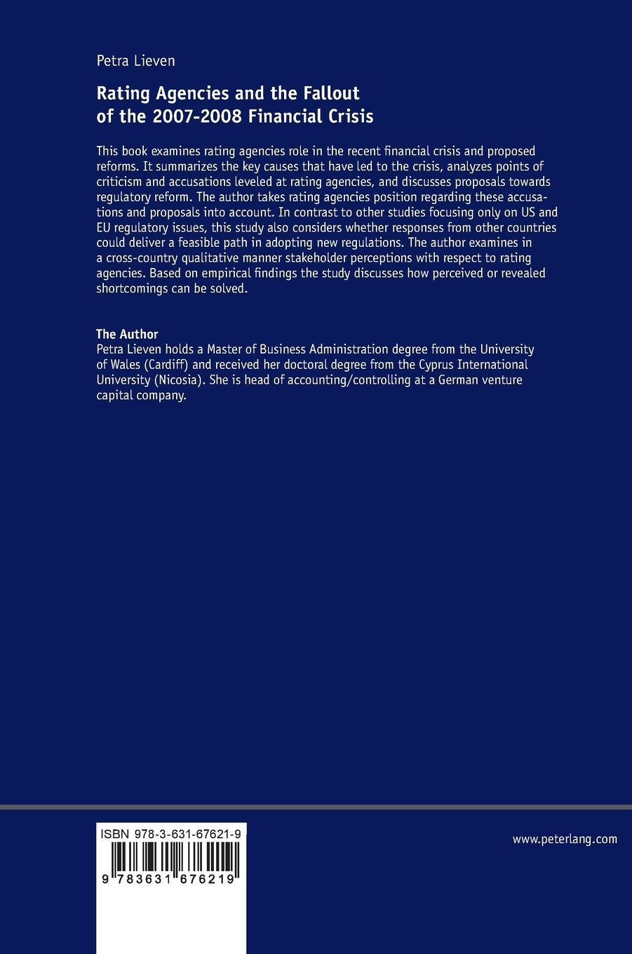 Rückseitencover Rating Agencies and the Fallout of the 2007-2008 Financial Crisis