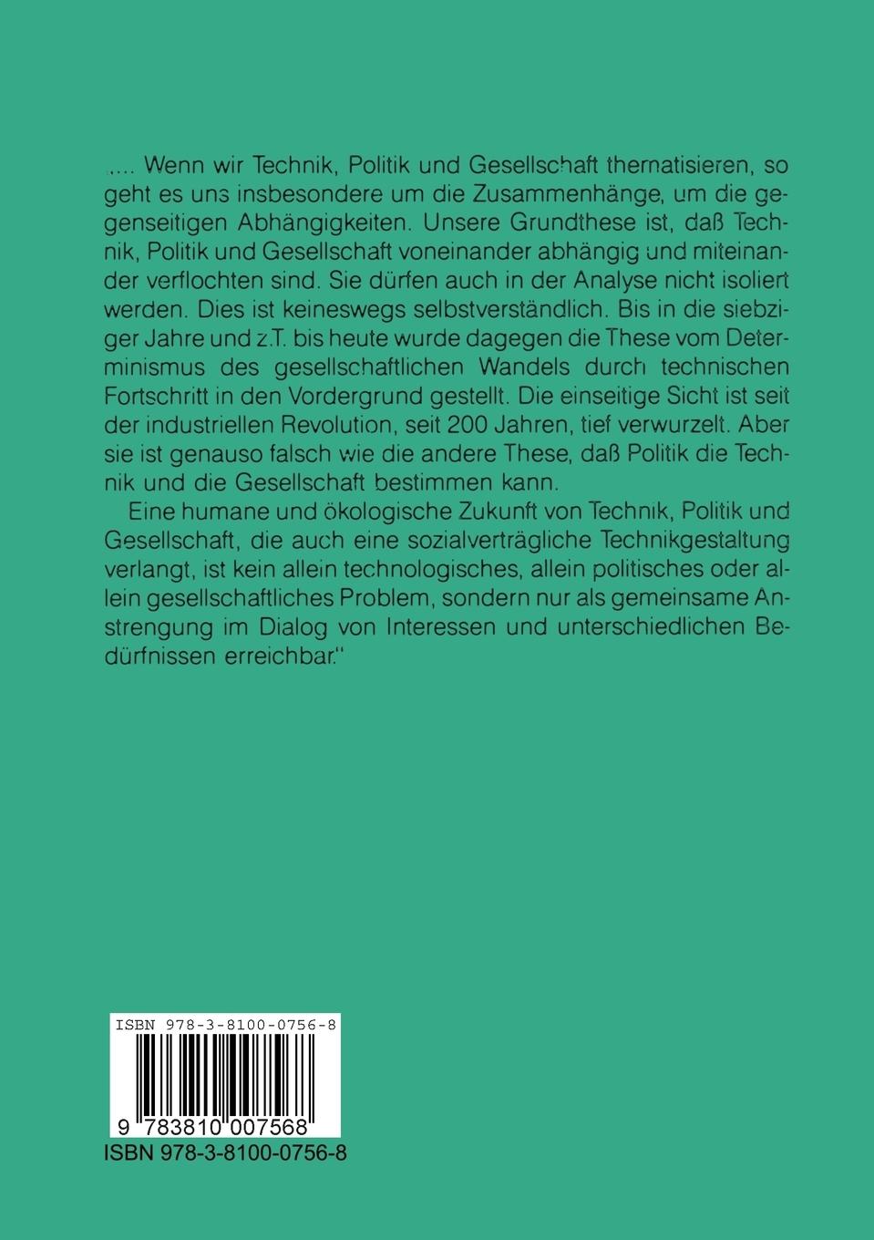 Rückseitencover Gesellschaft - Technik - Politik