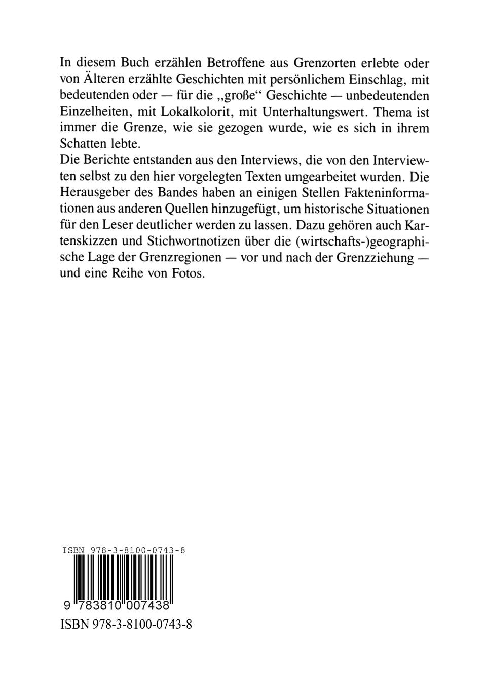Rückseitencover Lebensjahre im Schatten der deutschen Grenze
