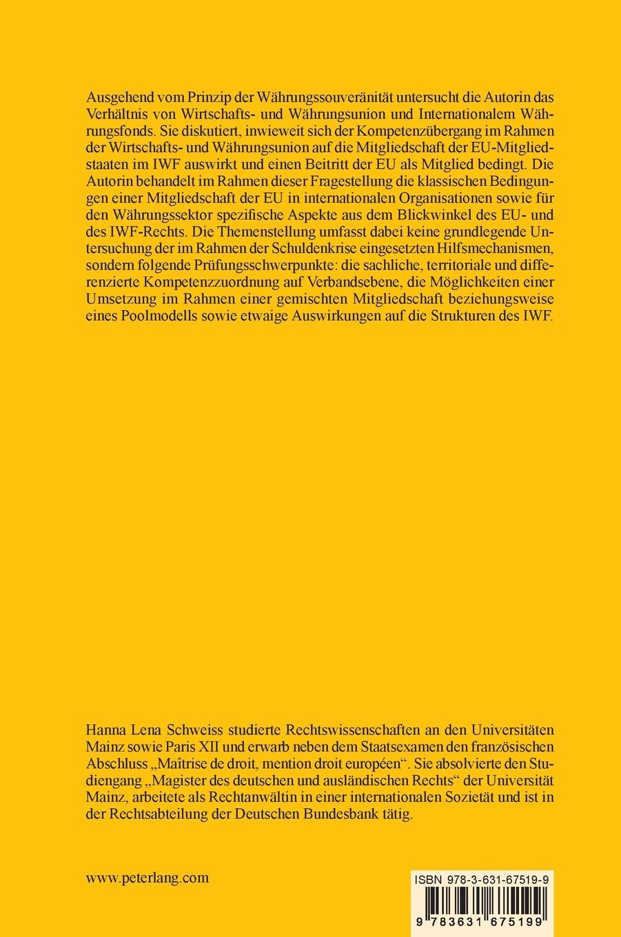 Rückseitencover Die Wirtschafts- und Währungsunion und der Internationale Währungsfonds