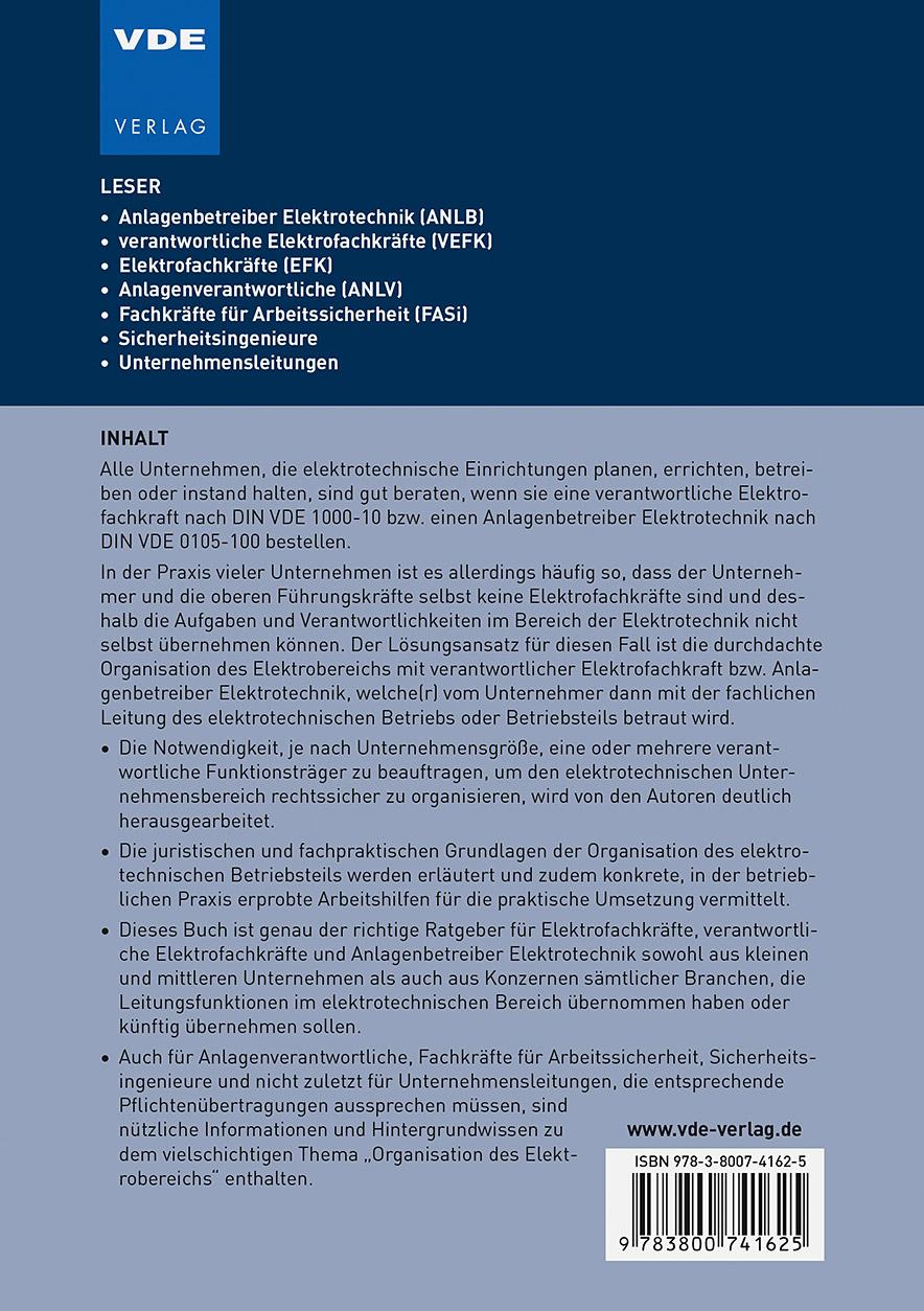 Rückseitencover Anlagenbetreiber Elektrotechnik und verantwortliche Elektrofachkraft