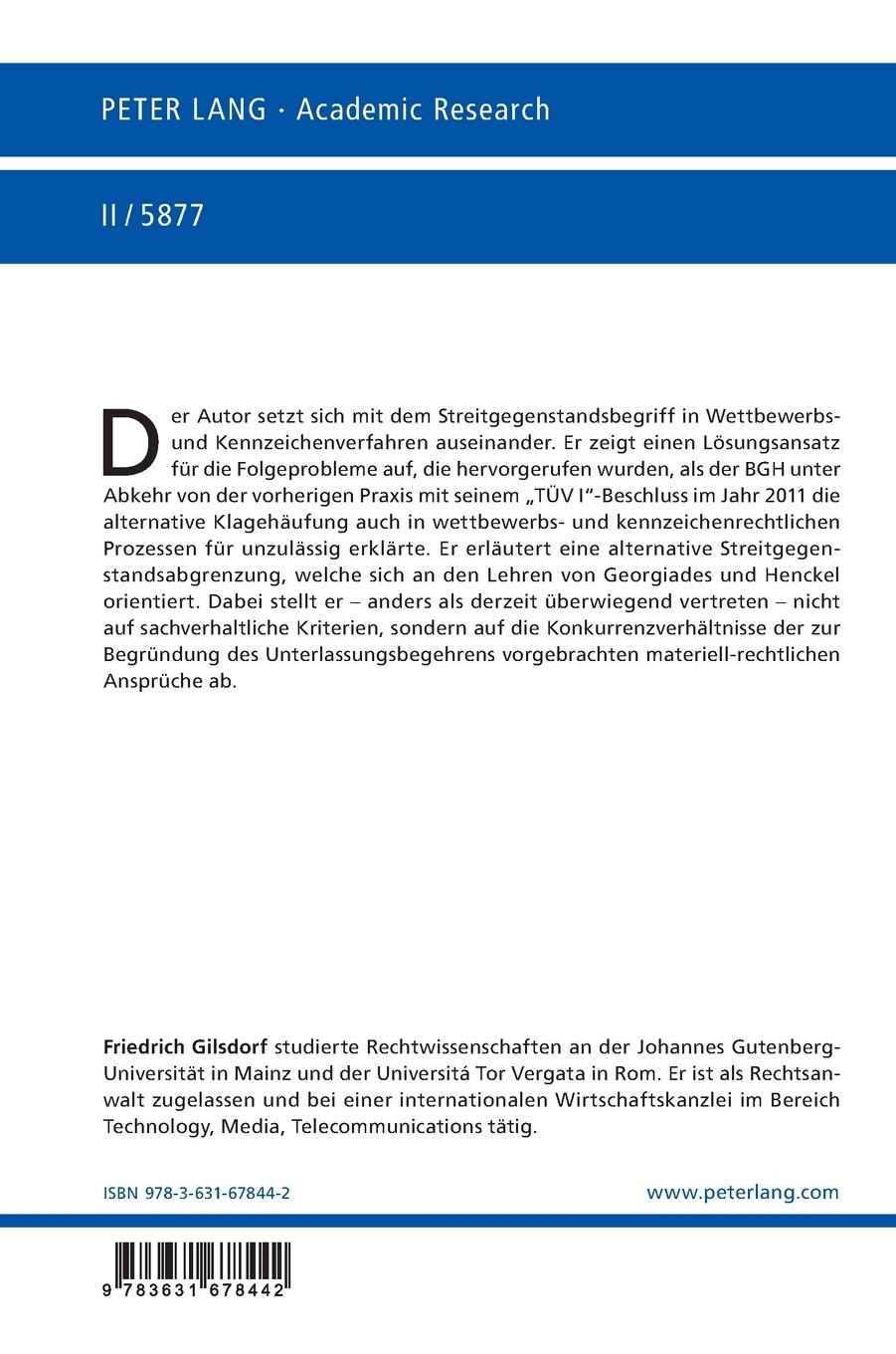 Rückseitencover Der alternative Streitgegenstand im Unterlassungsprozess des Wettbewerbs- und Kennzeichenrechts