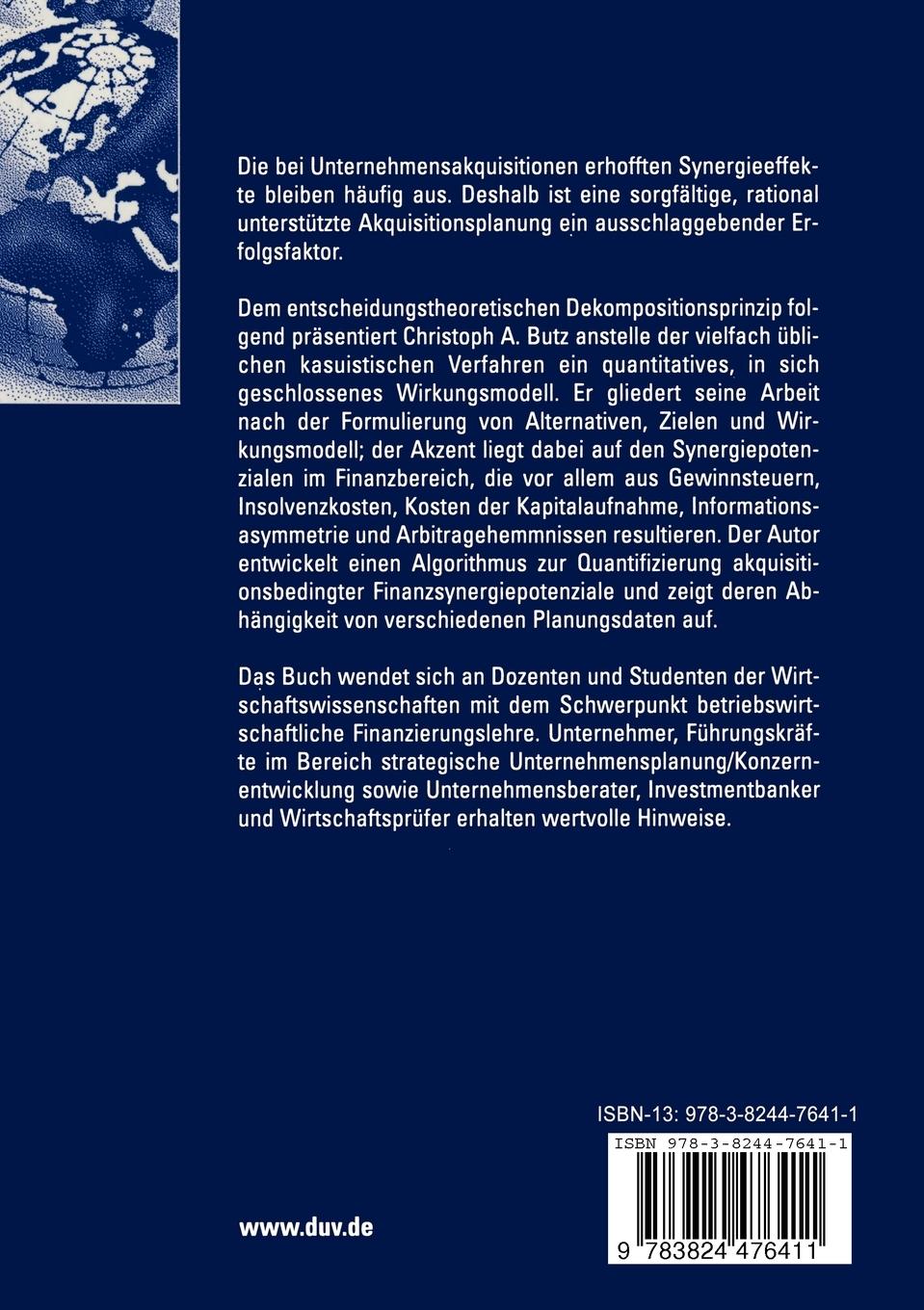 Rückseitencover Unternehmensakquisitionen und Finanzsynergien