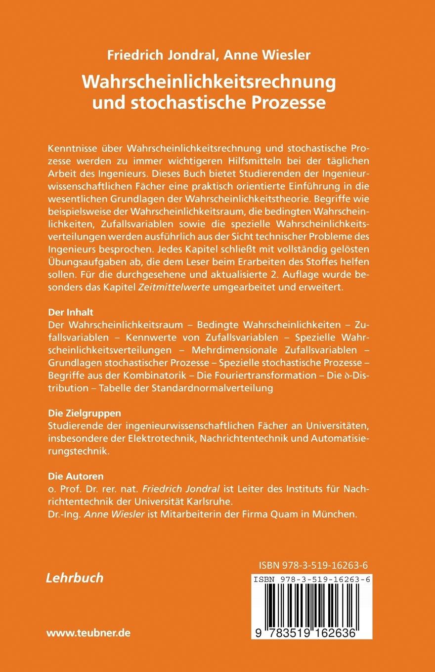 Rückseitencover Wahrscheinlichkeitsrechnung und stochastische Prozesse