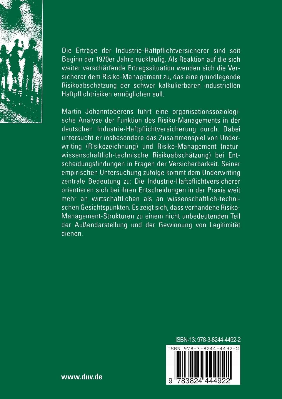 Rückseitencover Industrie-Haftpflichtversicherung und Risiko-Management