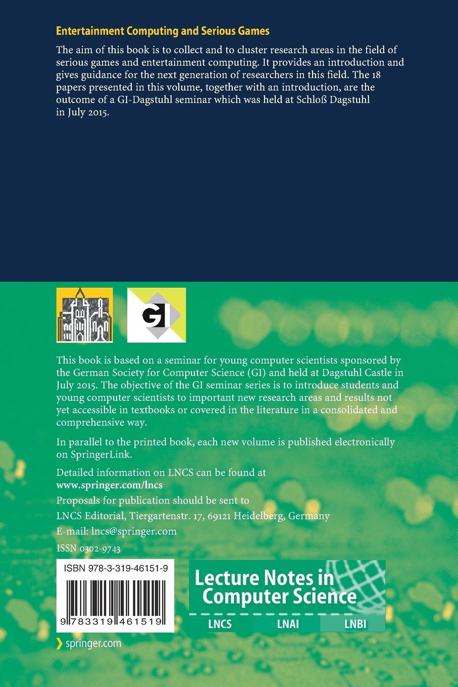 Rückseitencover Entertainment Computing and Serious Games
