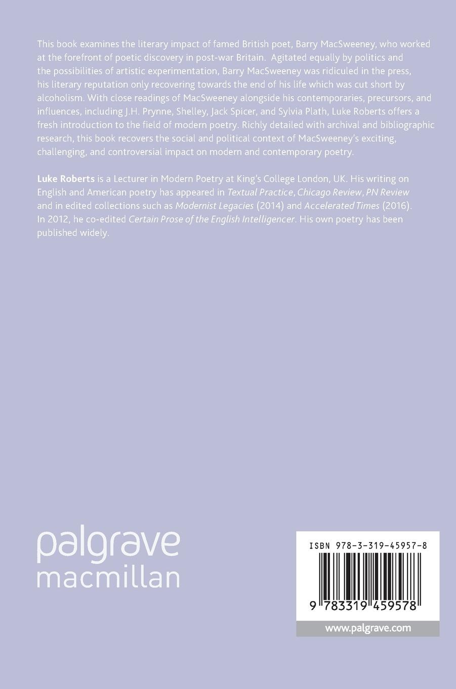 Rückseitencover Barry MacSweeney and the Politics of Post-War British Poetry