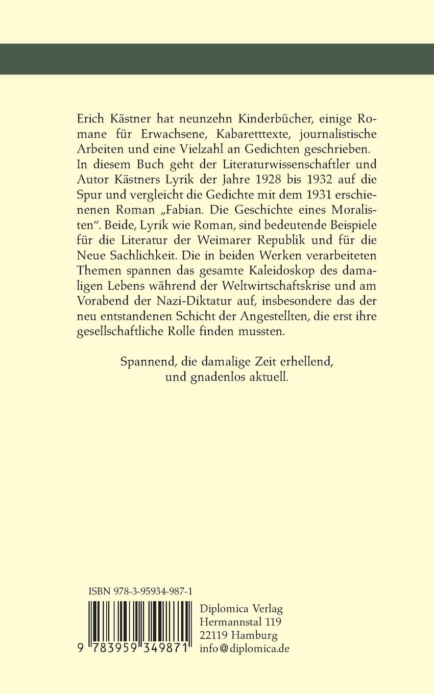 Rückseitencover Erich Kästners große 20er Jahre. Gebrauchslyrik und Gebrauchsroman