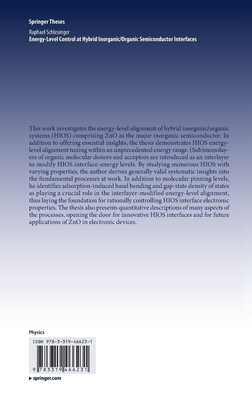 Rückseitencover Energy-Level Control at Hybrid Inorganic/Organic Semiconductor Interfaces