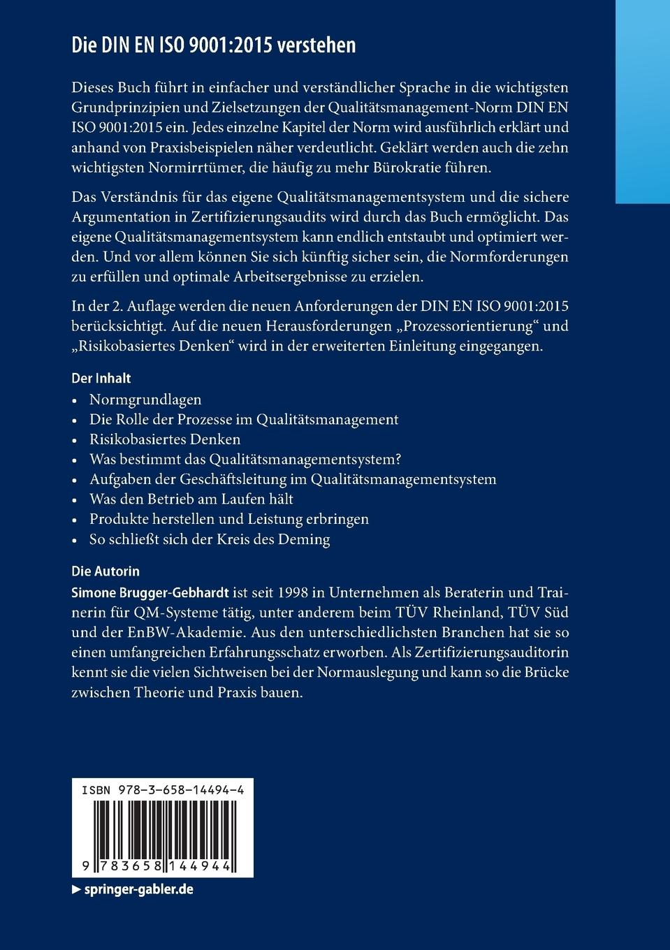 Rückseitencover Die DIN EN ISO 9001:2015 verstehen