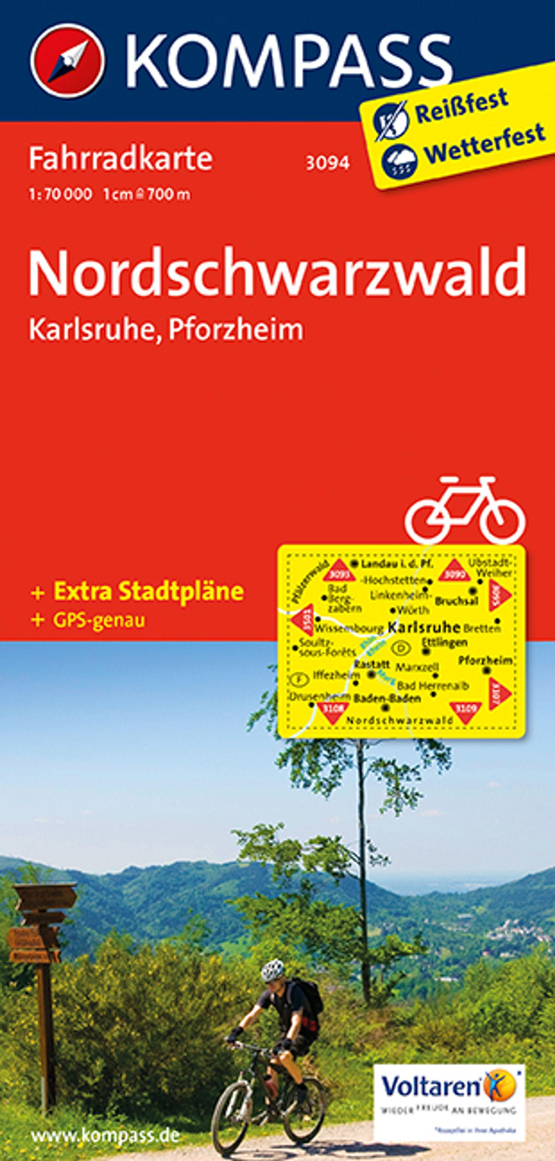 Vorderes Coverbild KOMPASS Fahrradkarte 3094 Nordschwarzwald - Karlsruhe - Pforzheim 1:70.000