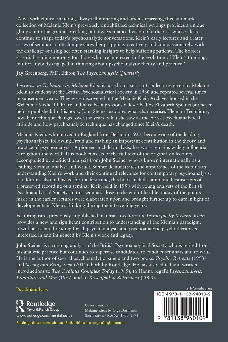 Rückseitencover Lectures on Technique by Melanie Klein