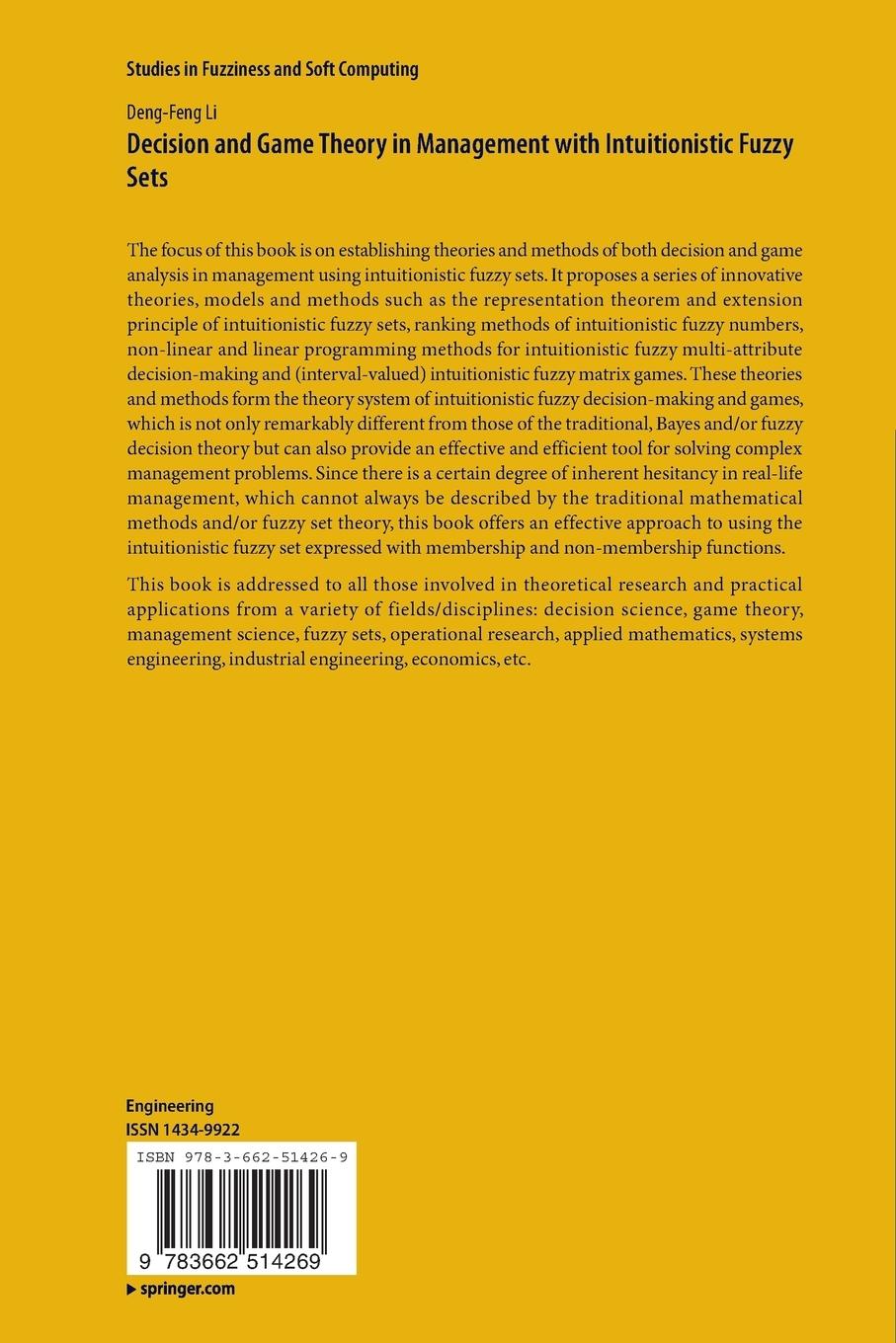Rückseitencover Decision and Game Theory in Management With Intuitionistic Fuzzy Sets
