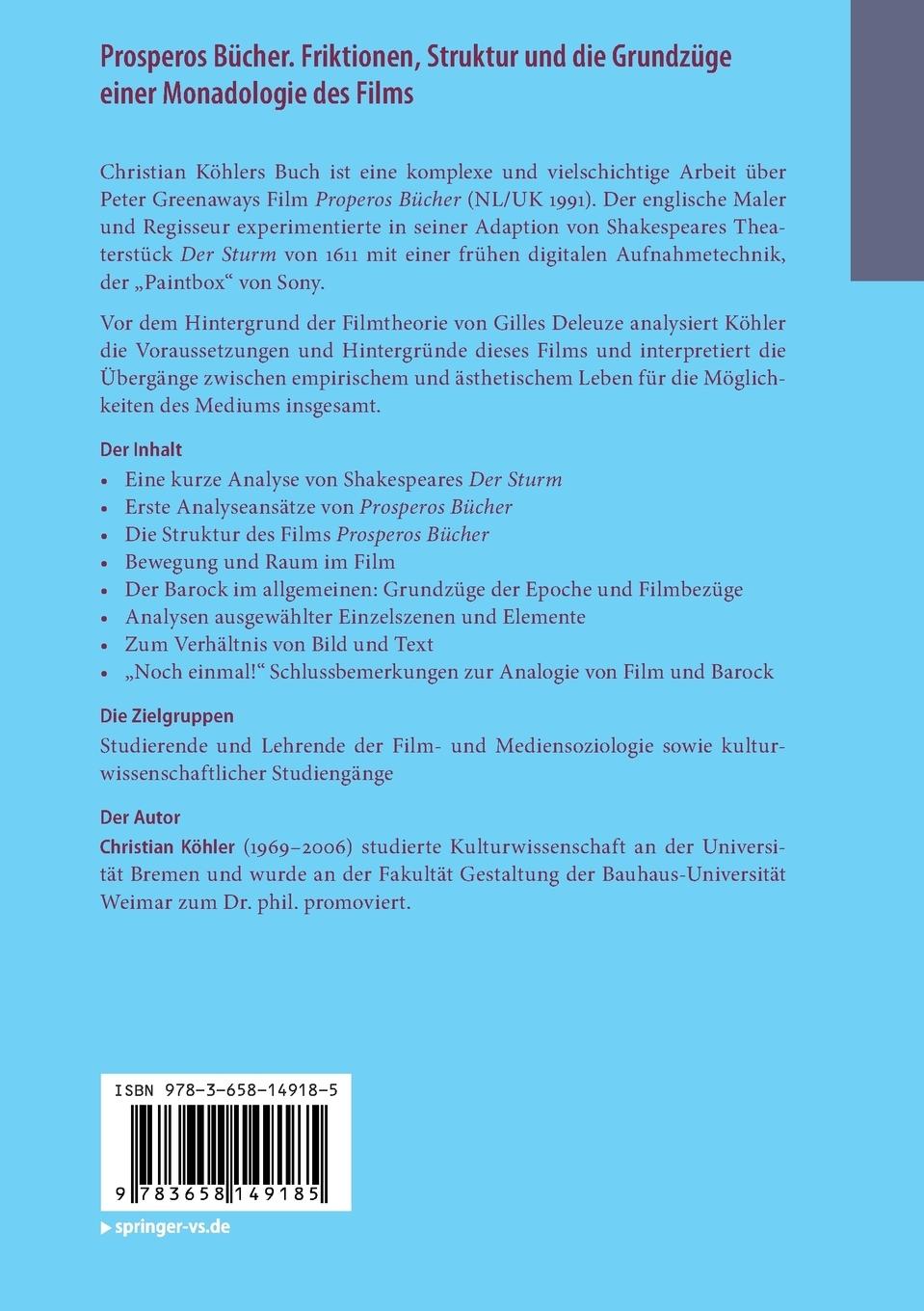 Rückseitencover Prosperos Bücher. Friktionen, Struktur und die Grundzüge einer Monadologie des Films