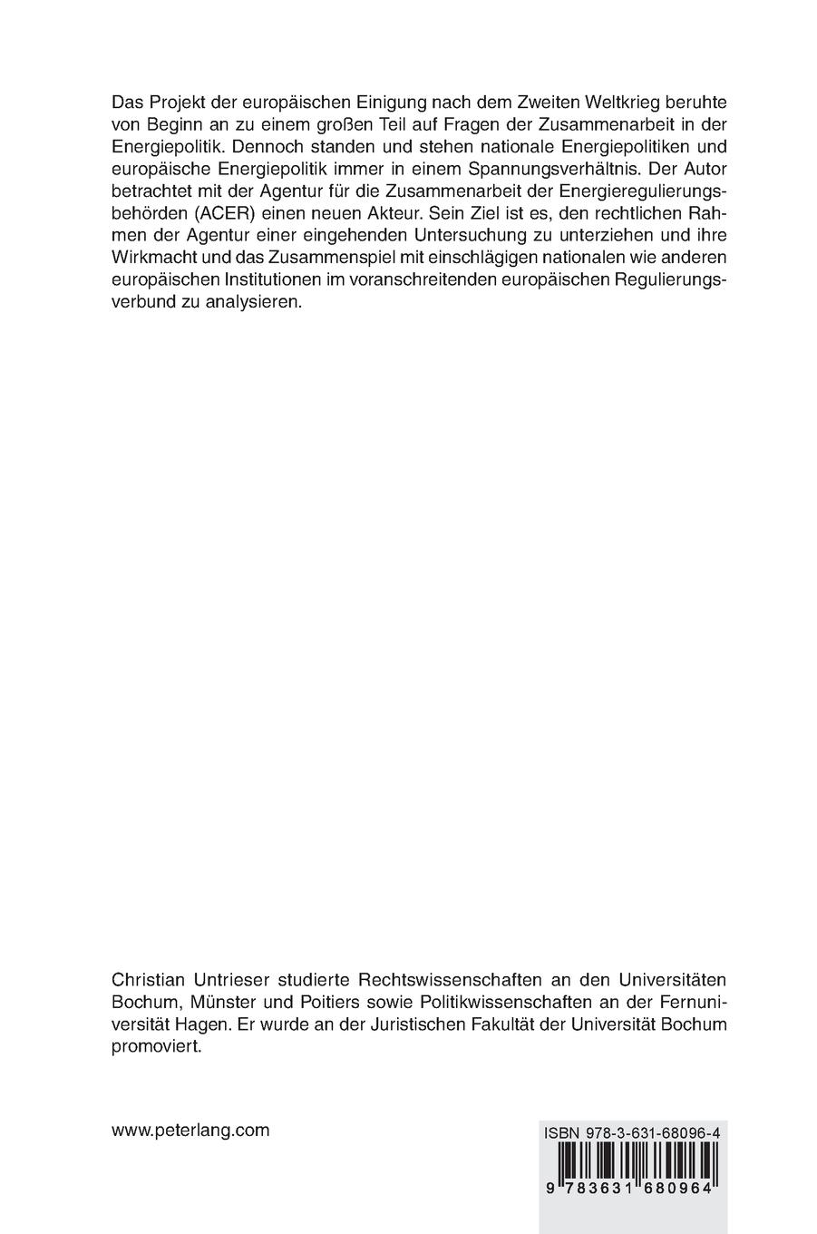Rückseitencover Die Agentur für die Zusammenarbeit der Energieregulierungsbehörden im europäischen Verwaltungsverbund