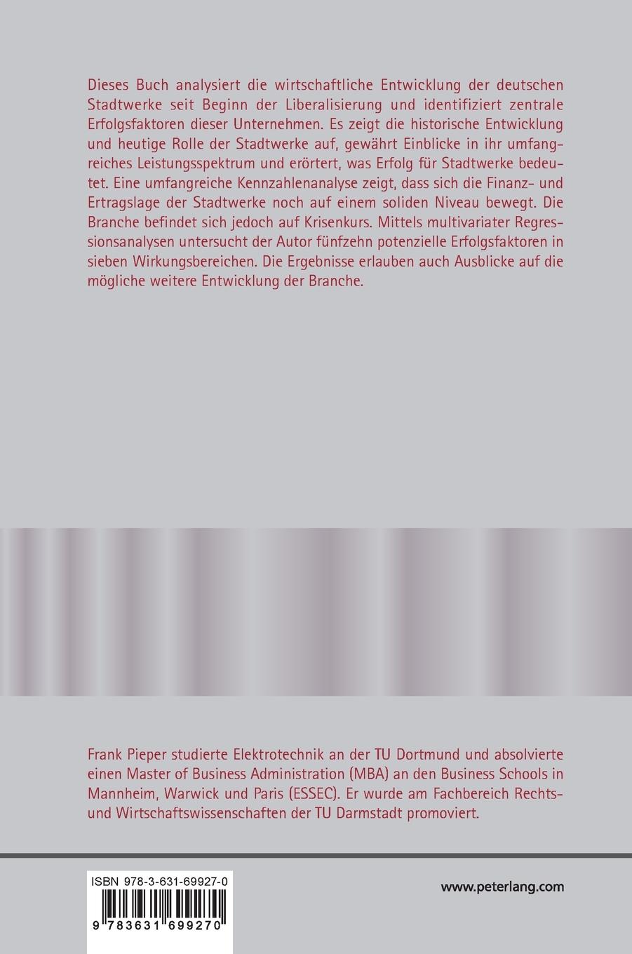 Rückseitencover Finanzwirtschaftliche Erfolgsanalyse deutscher Stadtwerke