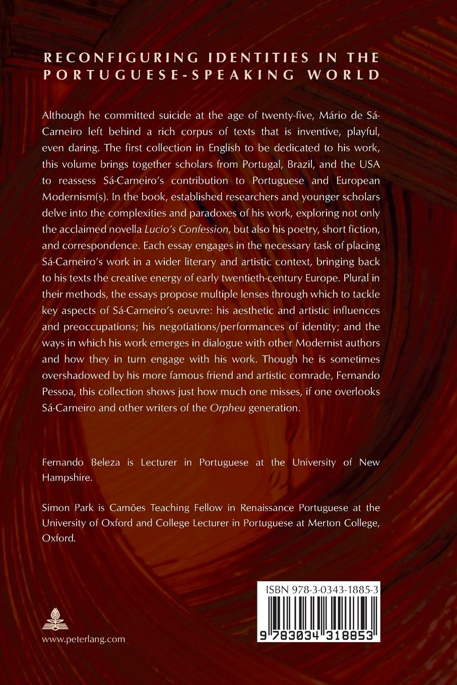 Rückseitencover Mário de Sá-Carneiro, A Cosmopolitan Modernist