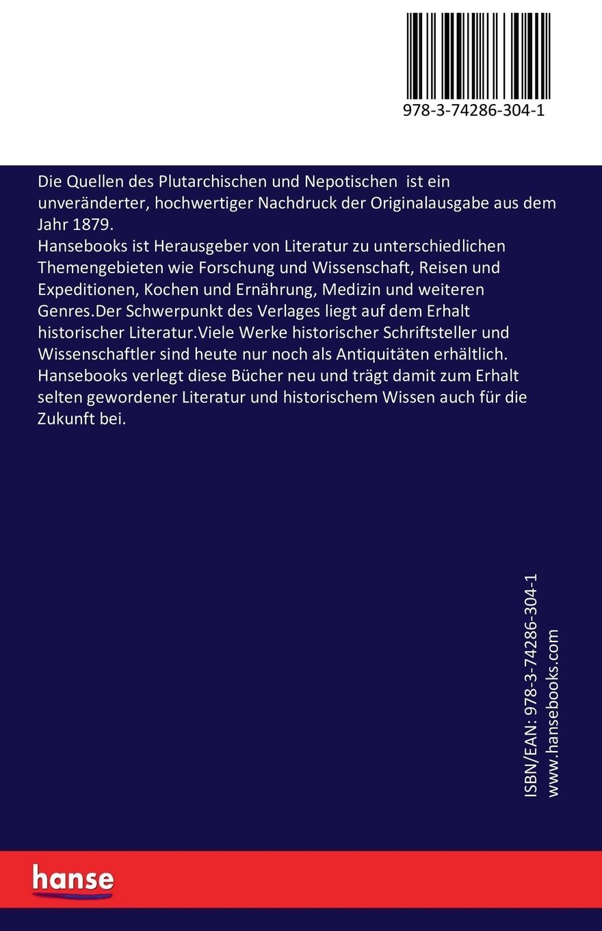 Rückseitencover Die Quellen des Plutarchischen und Nepotischen