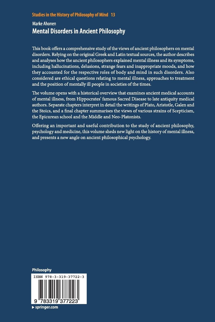 Rückseitencover Mental Disorders in Ancient Philosophy
