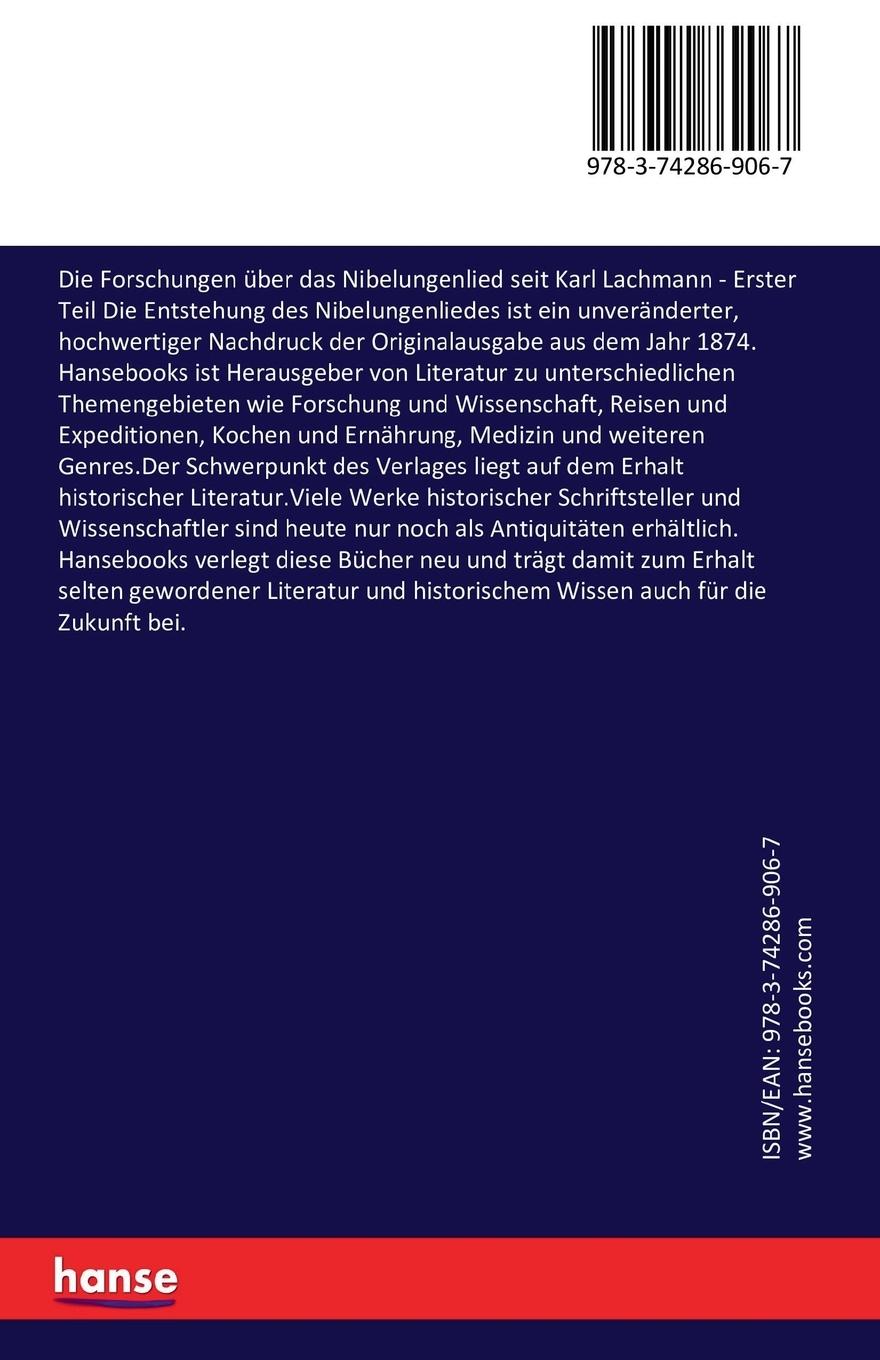 Rückseitencover Die Forschungen über das Nibelungenlied seit Karl Lachmann