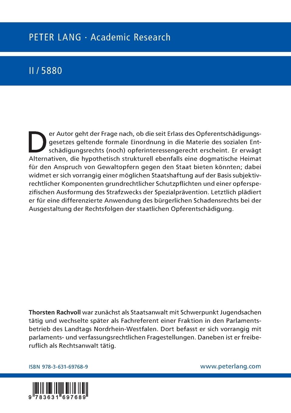 Rückseitencover Modernisierung der staatlichen Opferentschädigung - rechtsdogmatisch zwingend oder nur rechtspolitisch geboten?