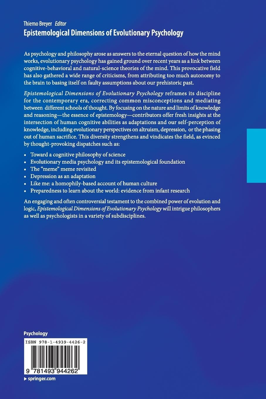 Rückseitencover Epistemological Dimensions of Evolutionary Psychology