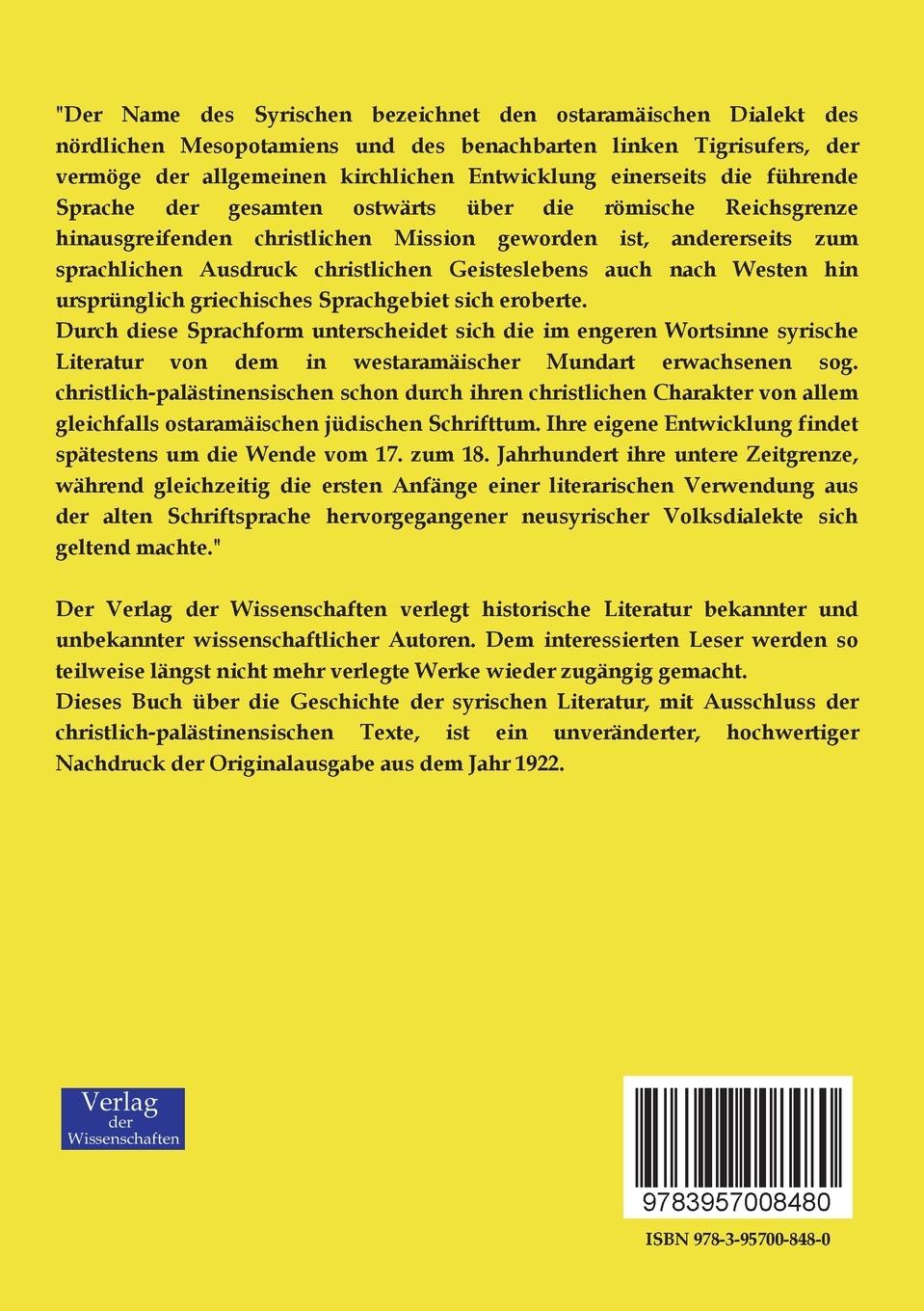 Rückseitencover Geschichte der syrischen Literatur