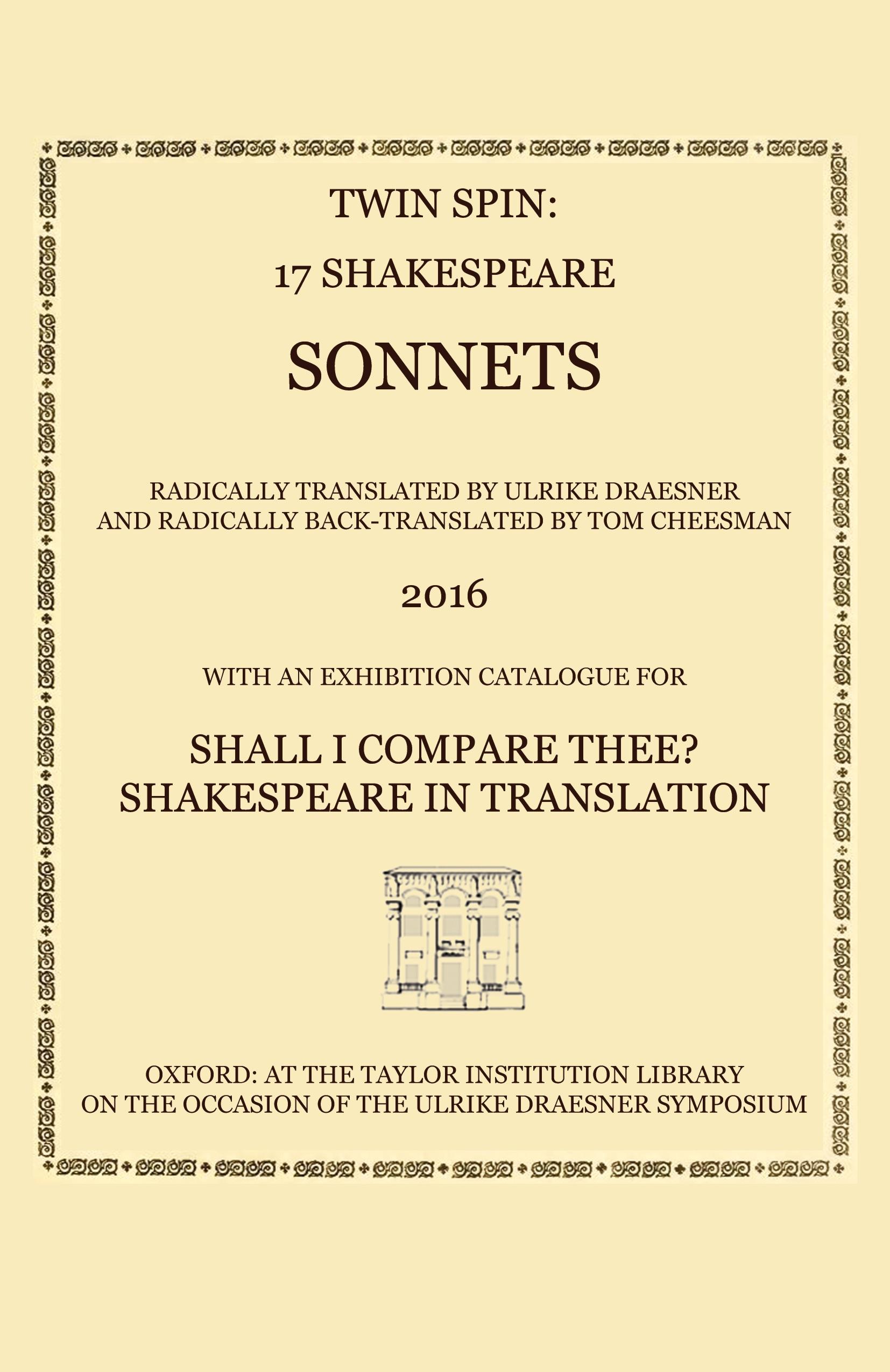 Vorderes Coverbild Twin Spin - 17 Shakespeare Sonnets Radically Translated and Back-Translated by Ulrike Draesner and Tom Cheesman