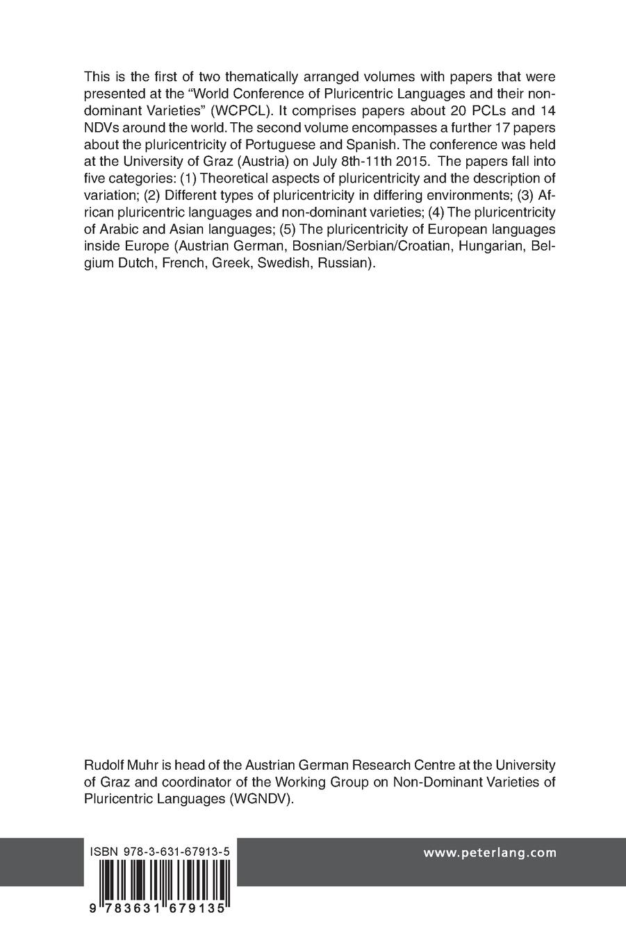 Rückseitencover Pluricentric Languages and Non-Dominant Varieties Worldwide