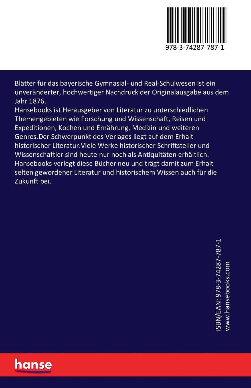 Rückseitencover Blätter für das bayerische Gymnasial- und Real-Schulwesen