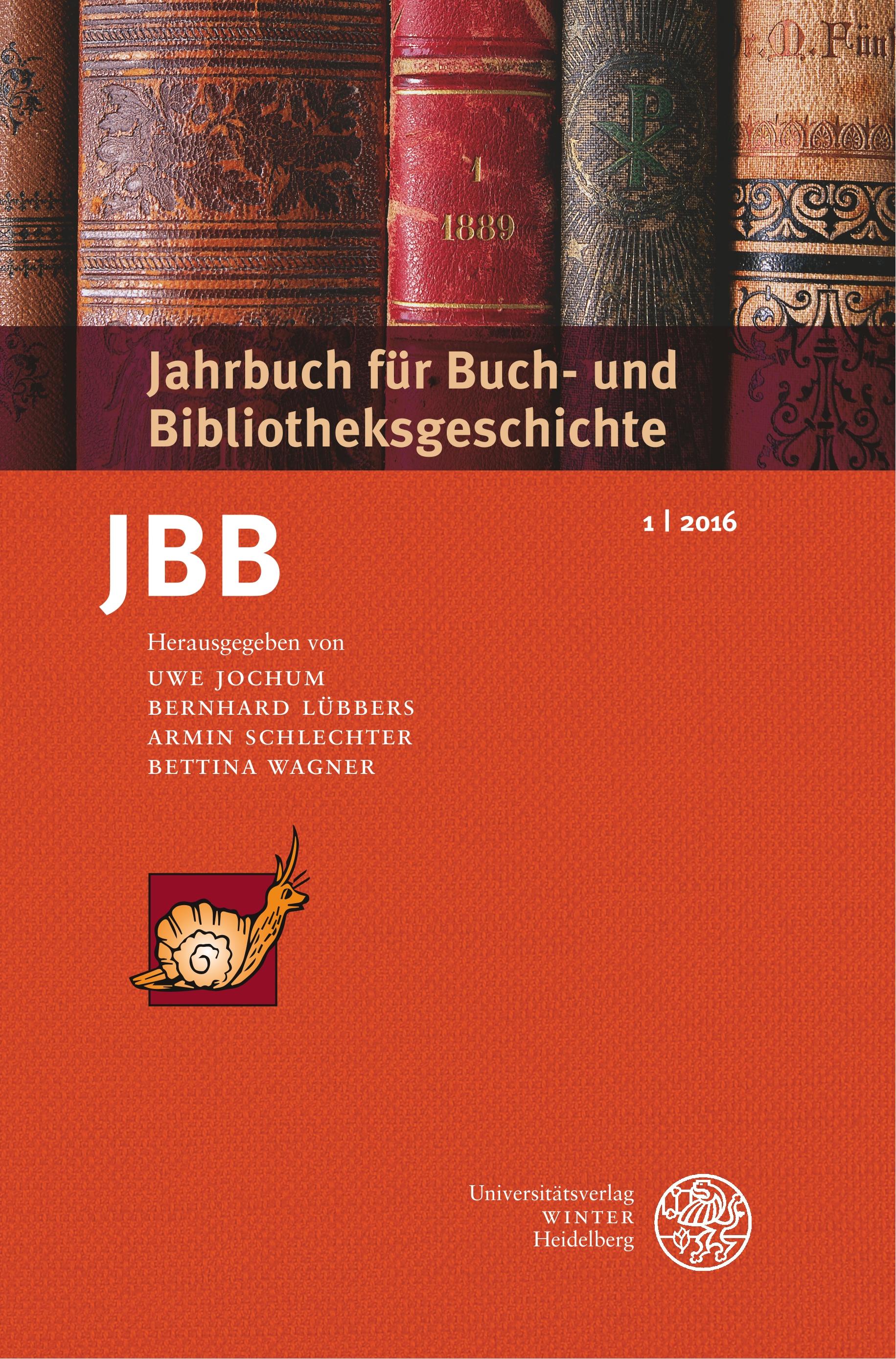 Vorderes Coverbild Jahrbuch für Buch- und Bibliotheksgeschichte 1 | 2016