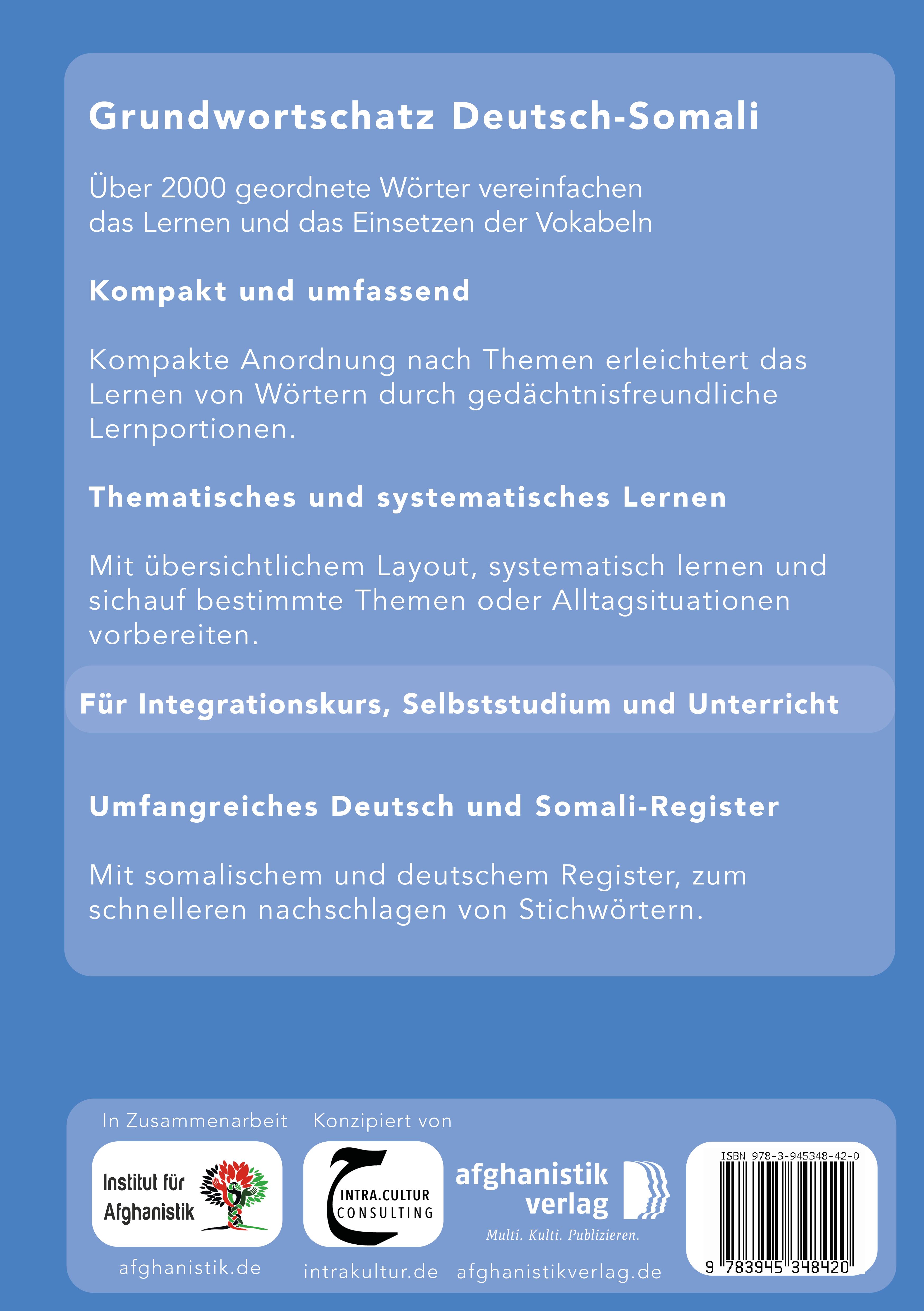 Rückseitencover Somali Grundwortschatz. Deutsch-Somali praktisches Basiswörterschatz