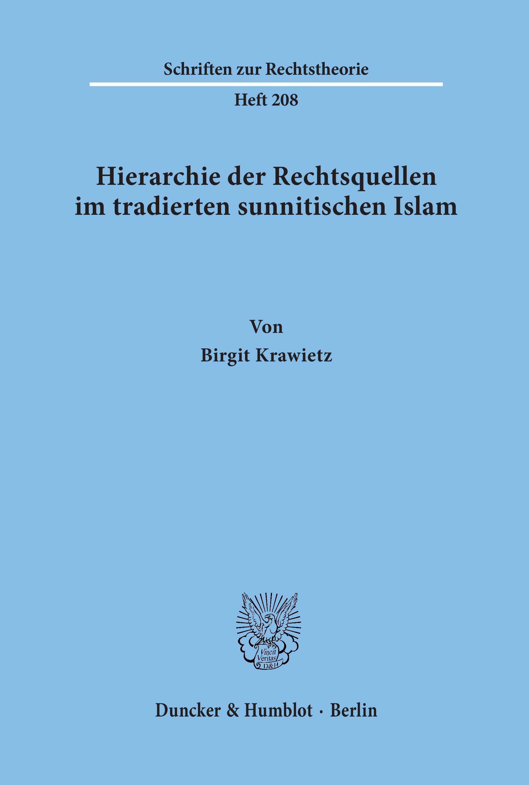 Vorderes Coverbild Hierarchie der Rechtsquellen im tradierten sunnitischen Islam.