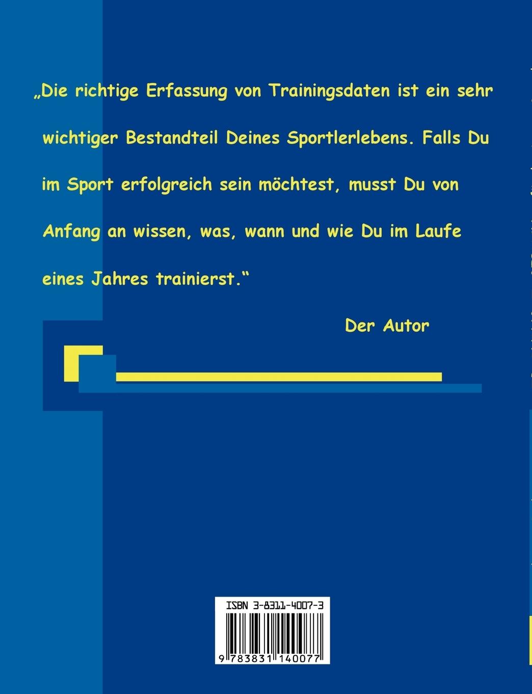 Rückseitencover Trainingstagebuch für den jungen Sportler