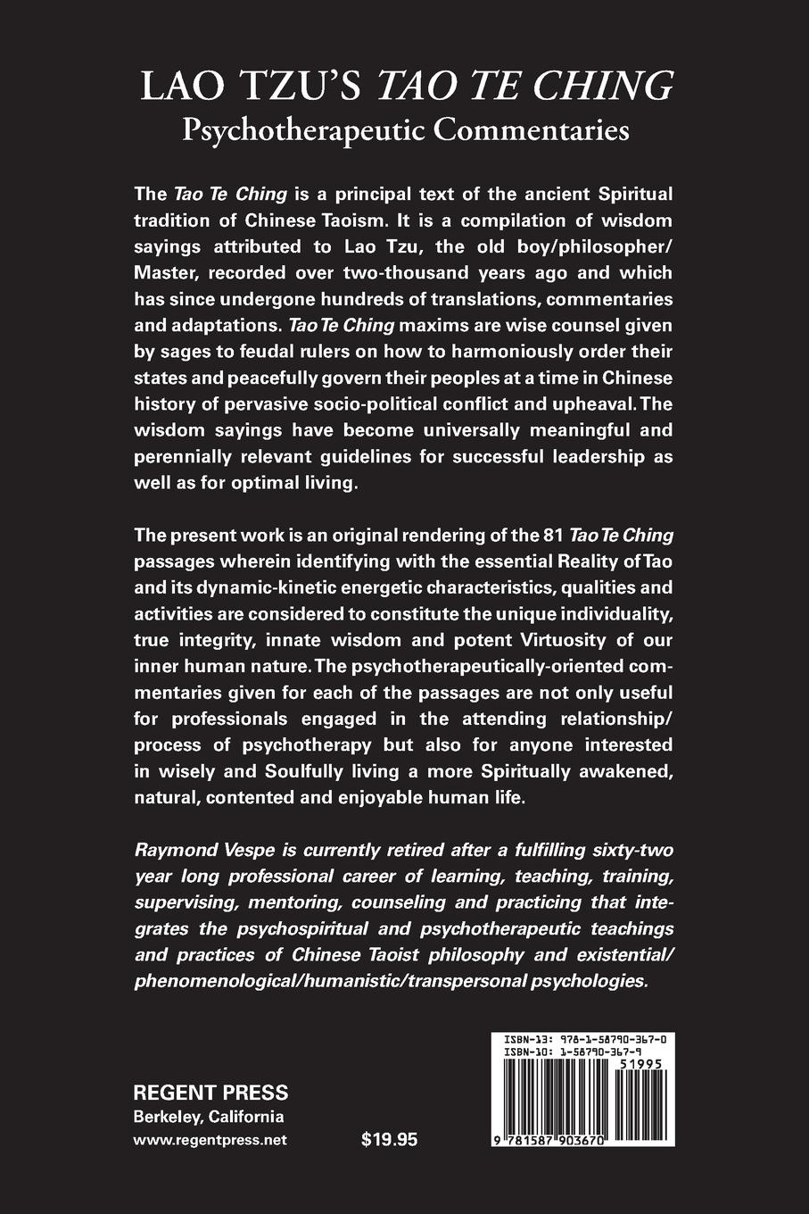 Rückseitencover LAO TZU'S TAO TE CHING Psychotherapeutic Commentaries