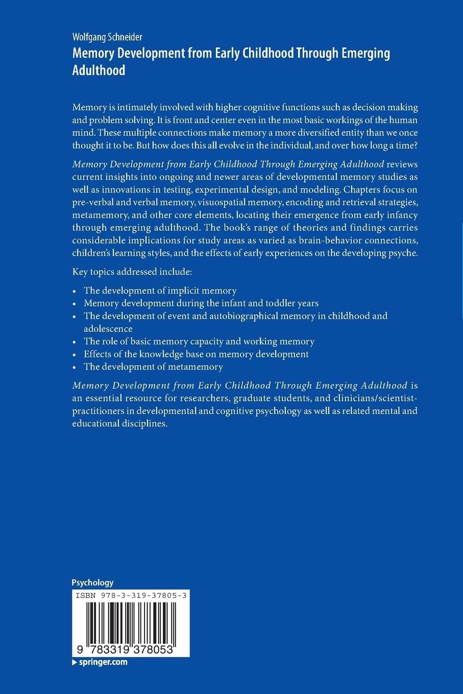 Rückseitencover Memory Development from Early Childhood Through Emerging Adulthood