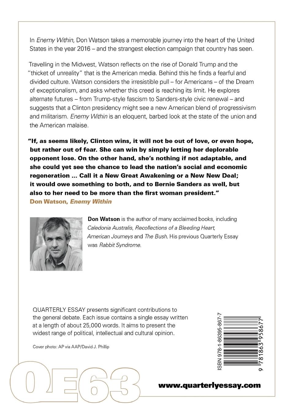 Rückseitencover Quarterly Essay 63 Enemy Within