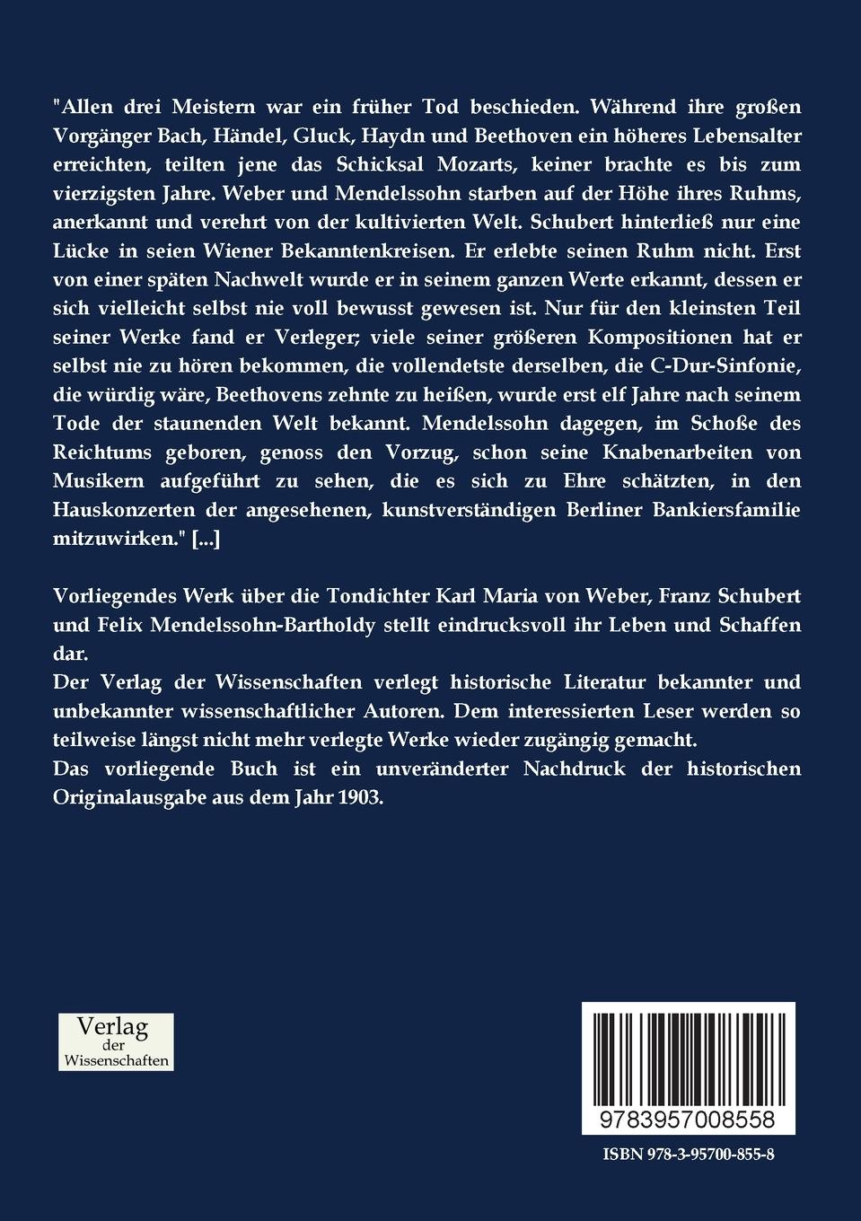 Rückseitencover Karl Maria von Weber, Franz Schubert und Felix Mendelssohn-Bartholdy
