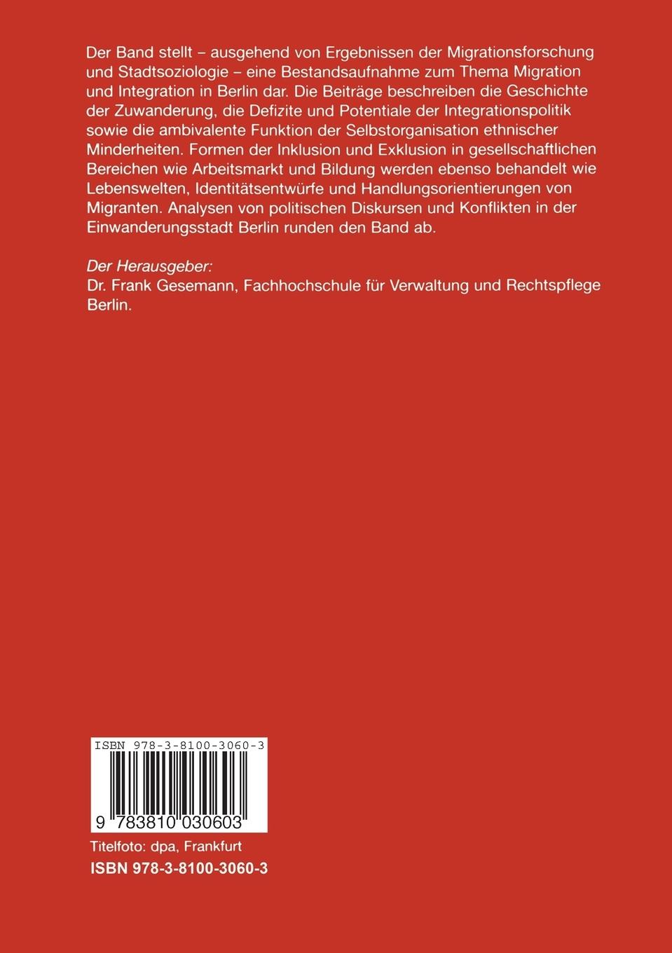 Rückseitencover Migration und Integration in Berlin