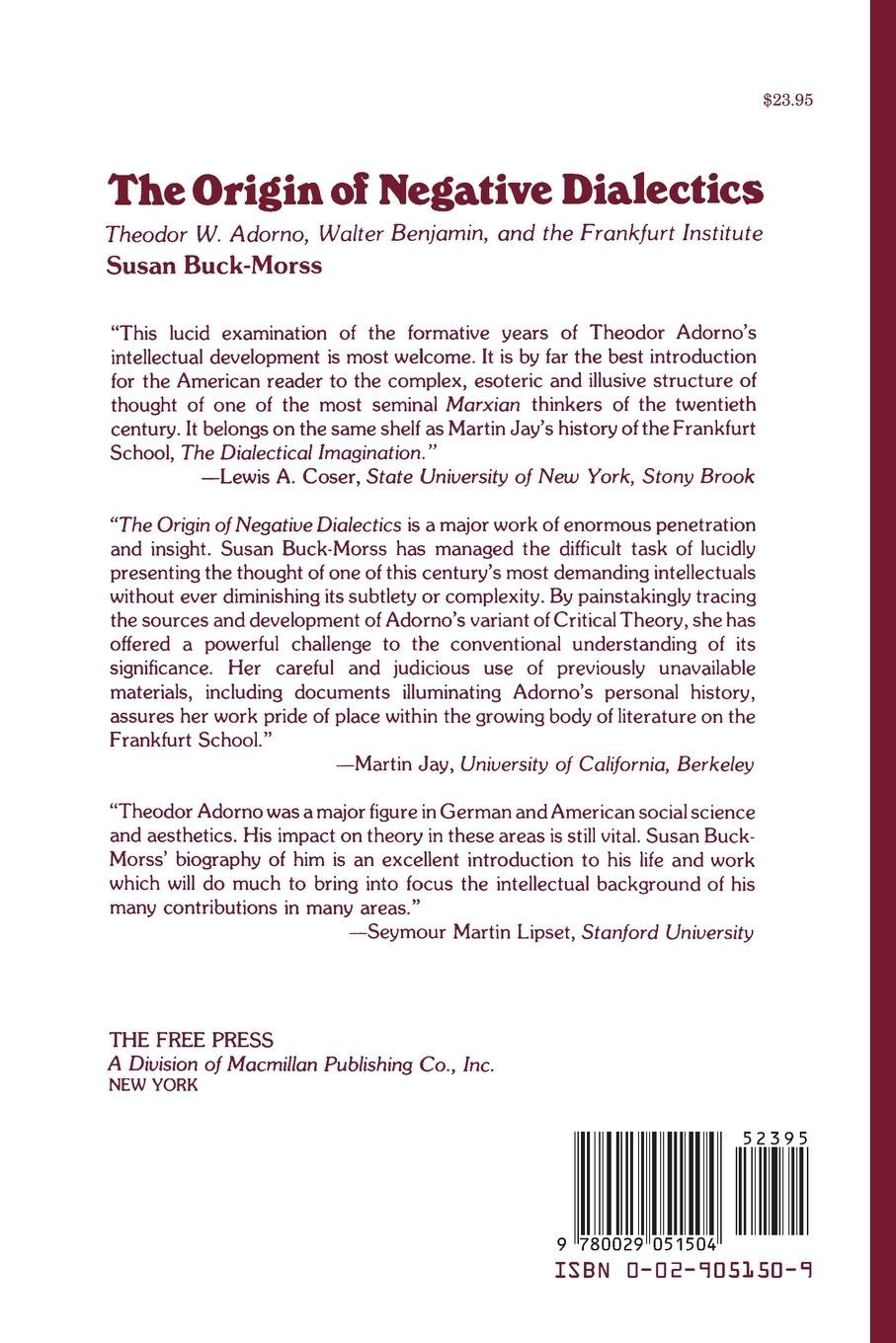 Rückseitencover Origin of Negative Dialectics