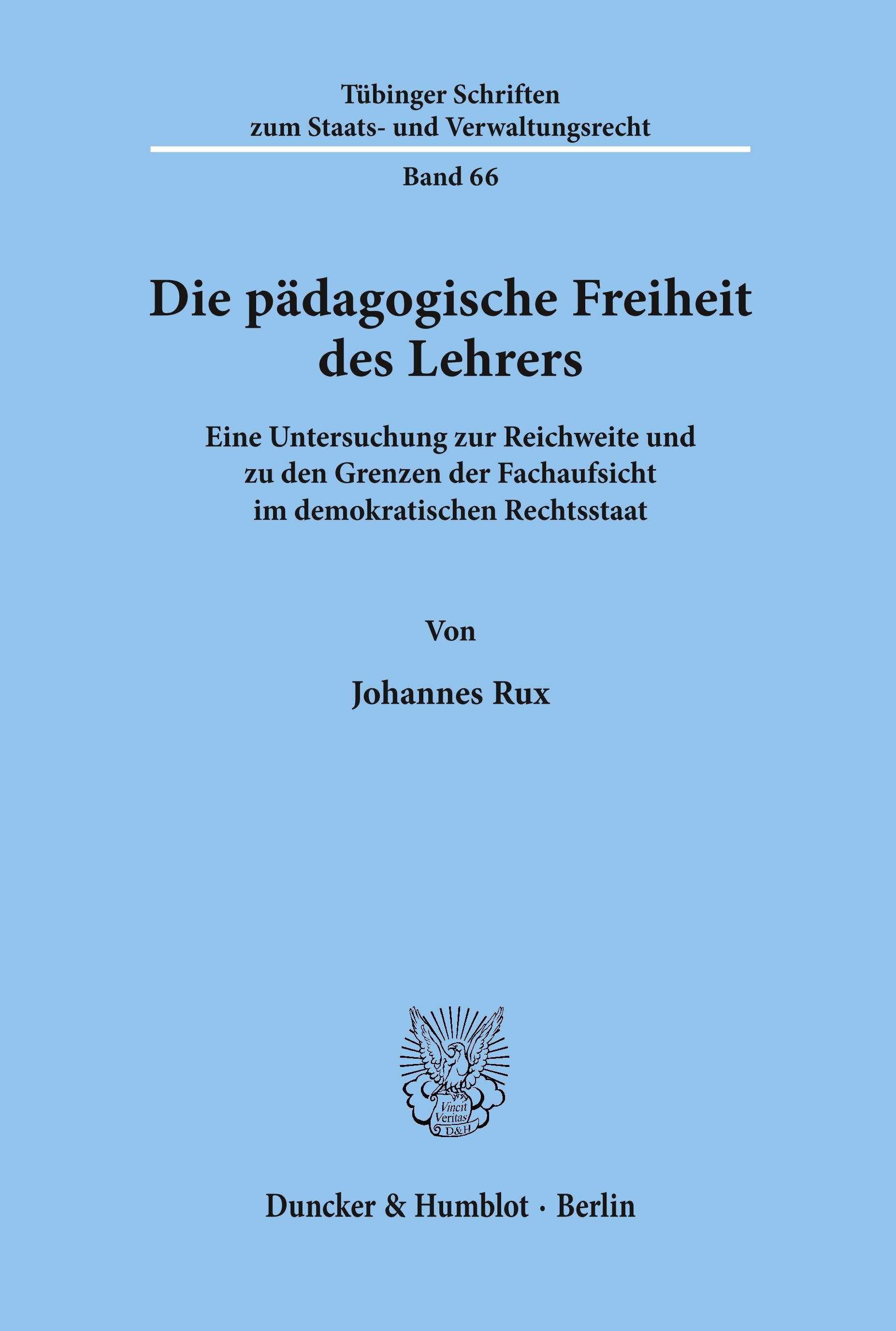Vorderes Coverbild Die pädagogische Freiheit des Lehrers.